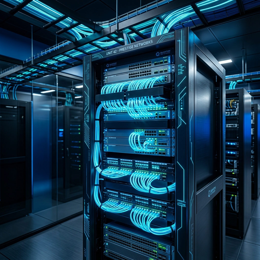 Creative high-impact network data rack with blue LED lights